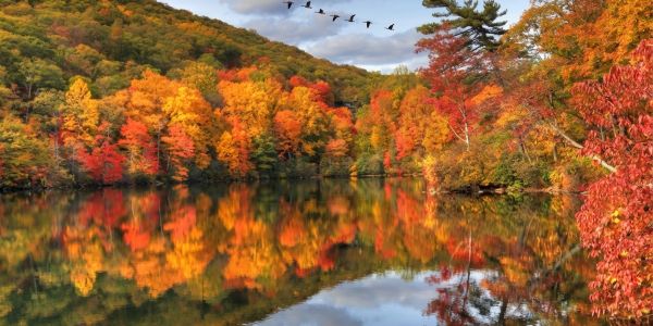 Panoramic view from Big Bear Mountain summit overlooking the Hudson River Valley