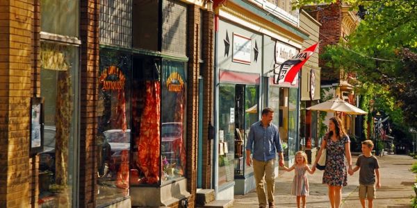 Cold Spring NY Main Street with shops and restaurants near Big Bear Mountain