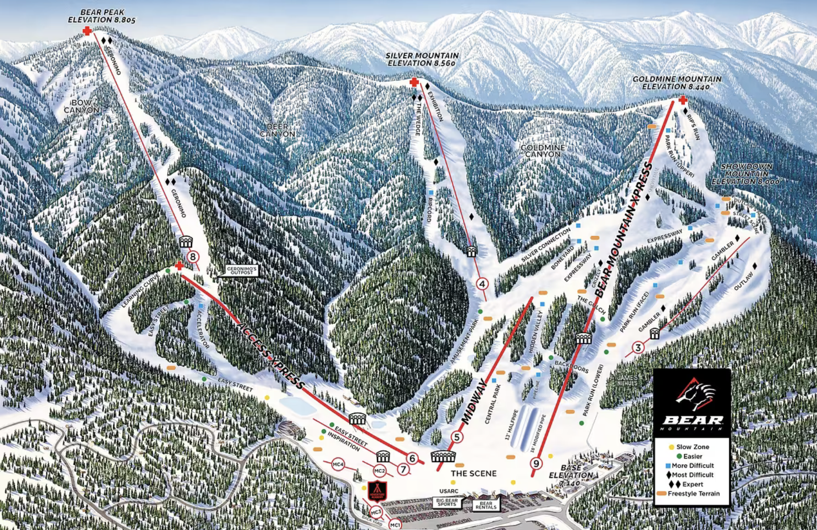 Big Bear Mountain State Park trail map showing ski trails, lifts and terrain