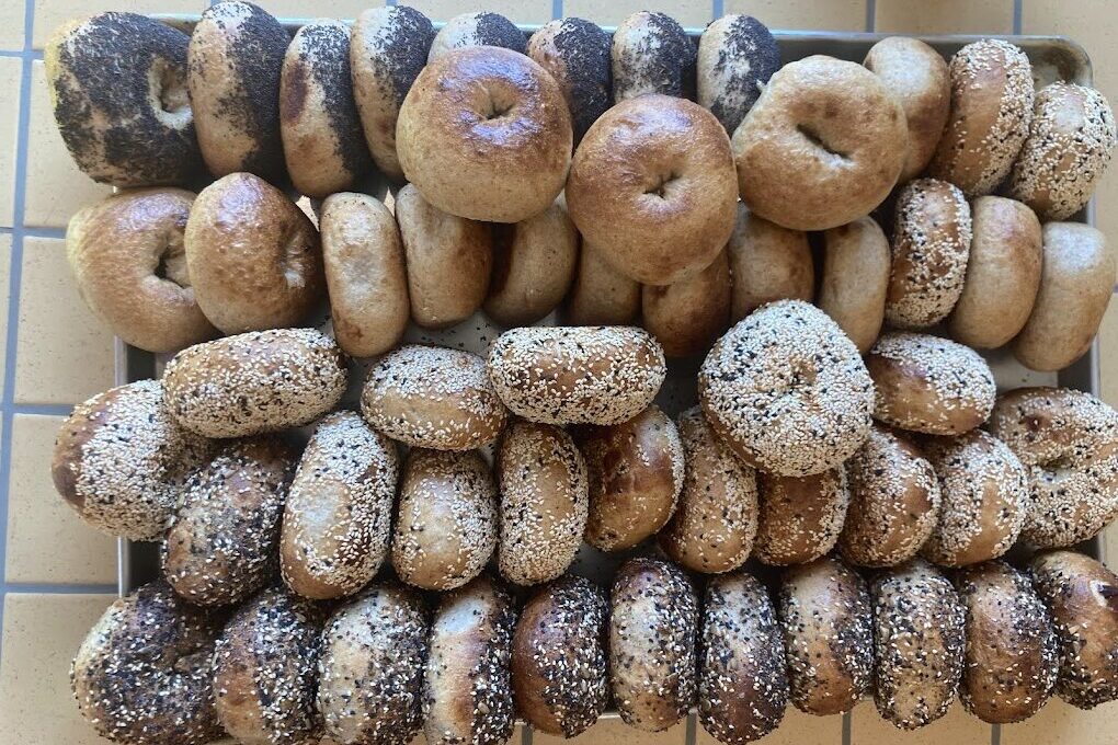 Rack of assorted bagels