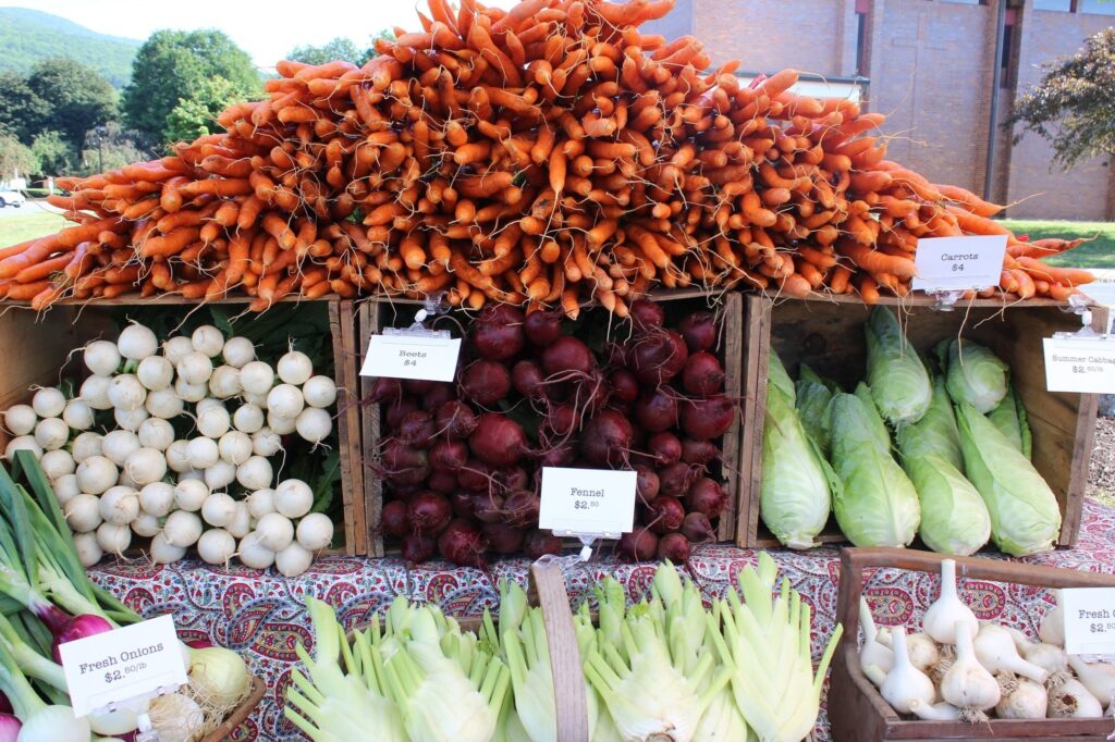 Stand with fresh vegetables 