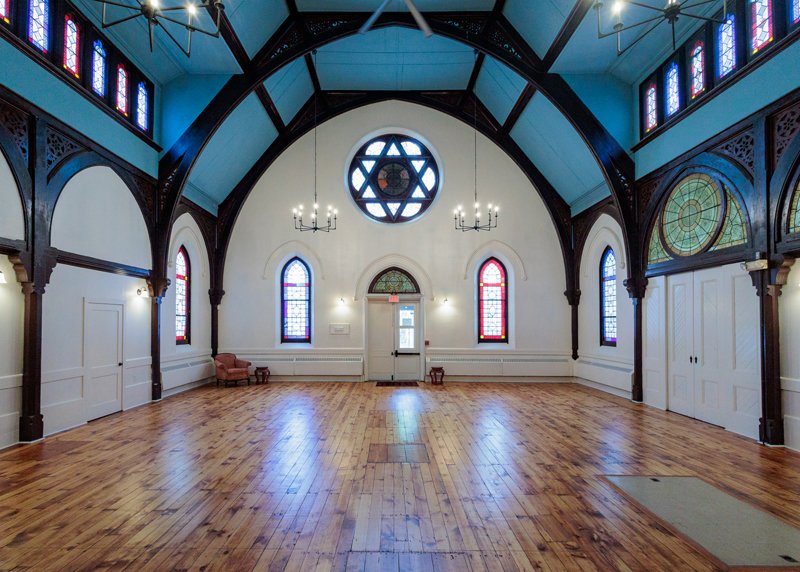 Inside of an old church that is now a music venue 